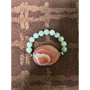 Red Agate Stone‎ Bracelet White Beads Statement Jewelry For Women